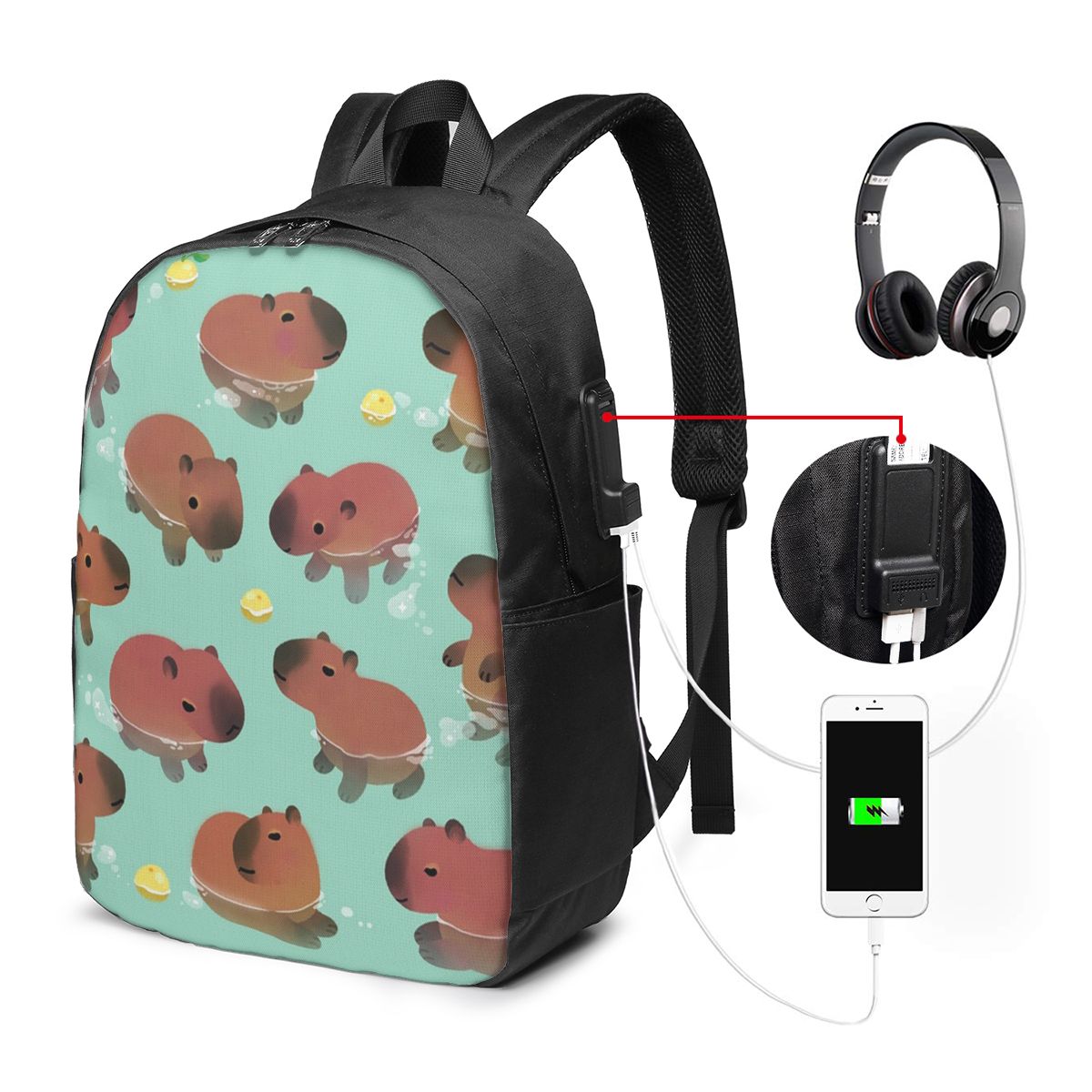 Women'S Bag - Capybara Animal Pattern Backpack Travel Notebook