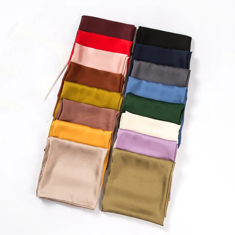 Women Bags Wholesale - Satin Scarf Women 70cm Solid Color