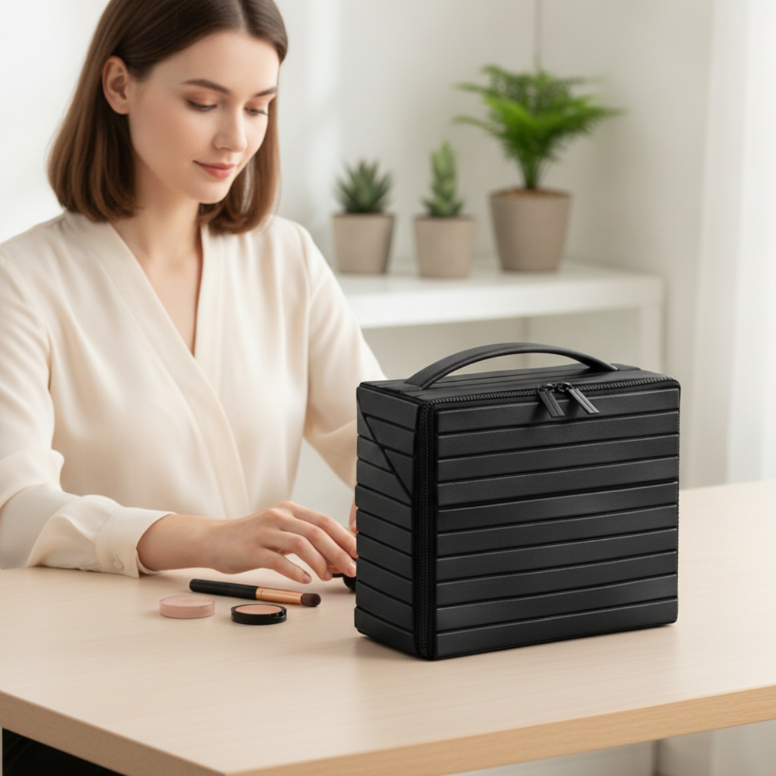 Box Bag Rigid - Cosmetic Bag with Handle Structured Hard-Shell
