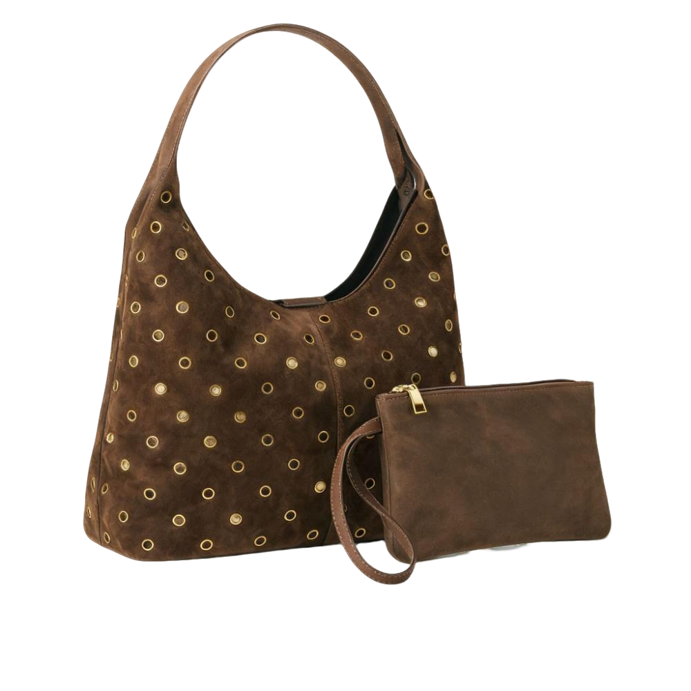 Women Bags With Wallet - Suede Metal Studded Tote Bag with