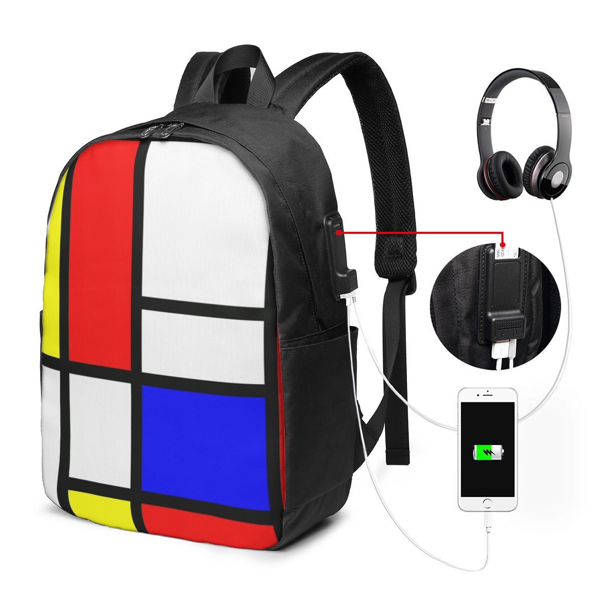 Women'S Bag - Piet Mondrian Composition Backpack Travel Notebook