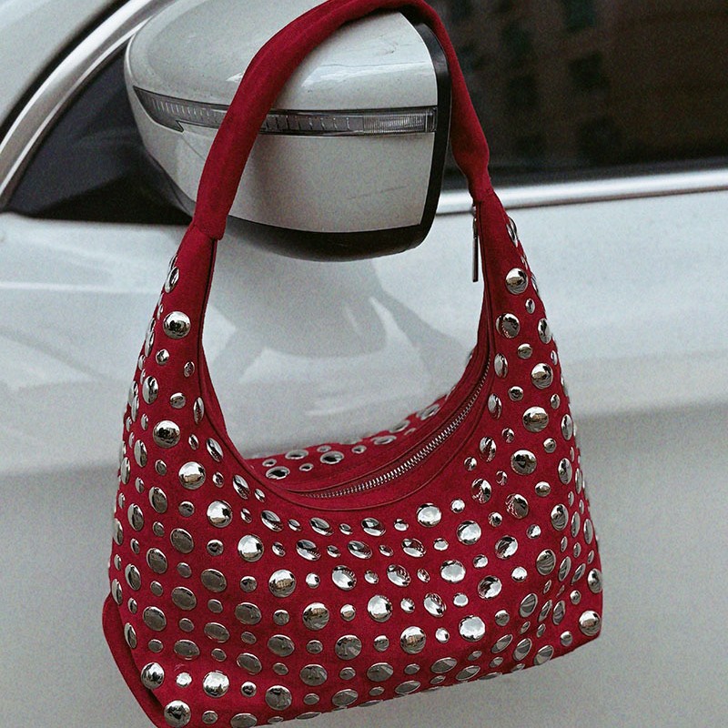 Women Bags High End Brands - New high-end Leather Rivet Bucket Bag