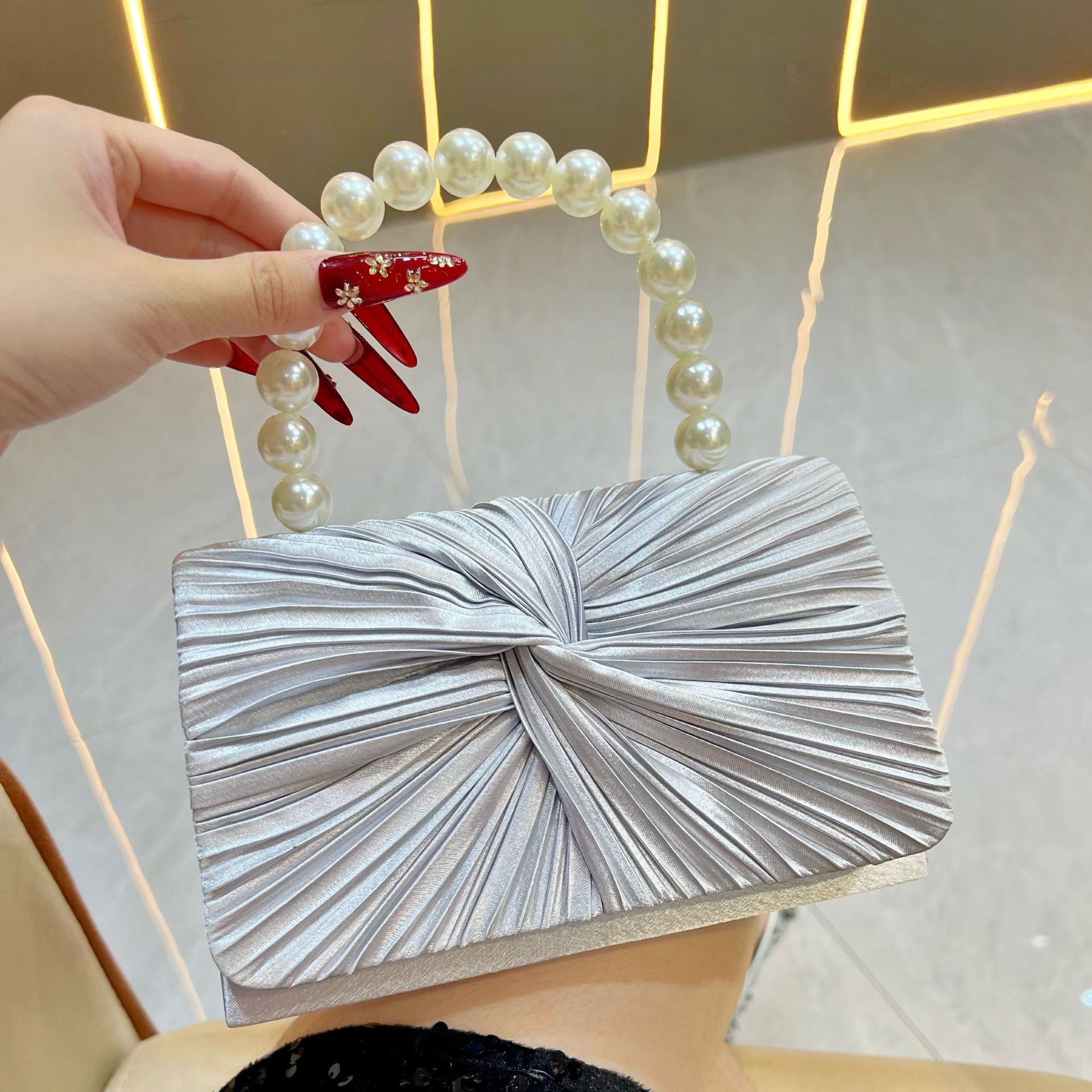 Women'S Evening Bags - Women's Luxury Sweet Pleated Evening Bag