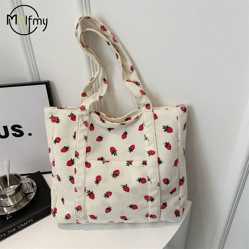 Women Bags Guess - Corduroy Handbag Strawberries Beach Bag Fashionable