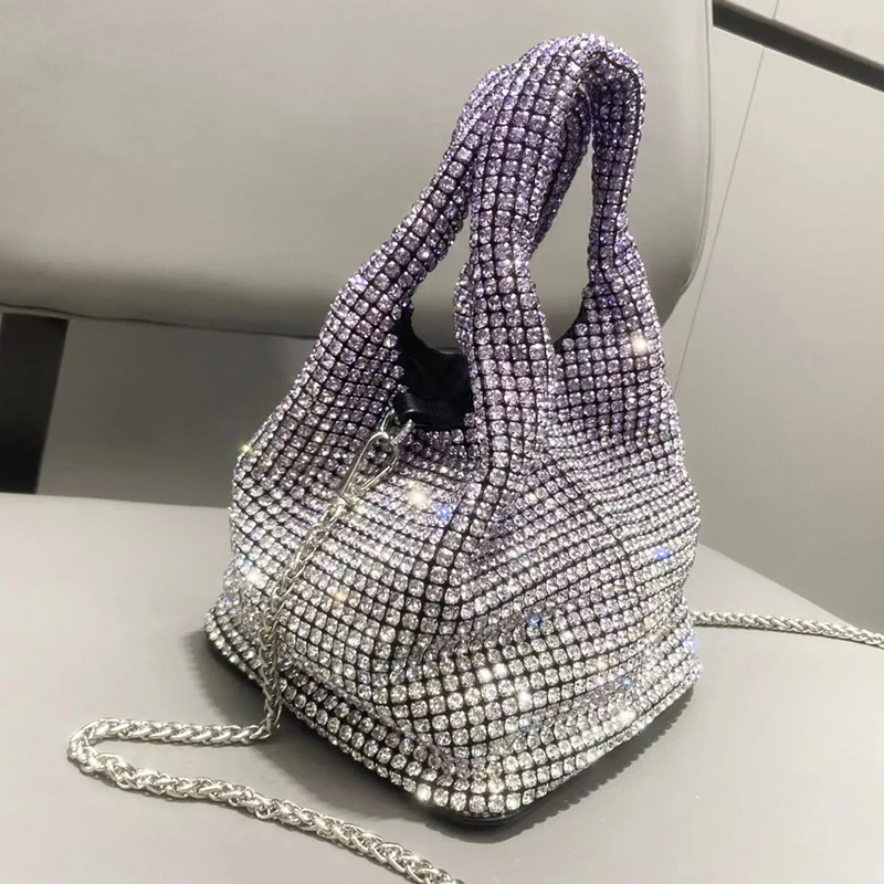 Women Bags Wholesale - Fashionable Diamond-embellished Water Bucket Shape Evening