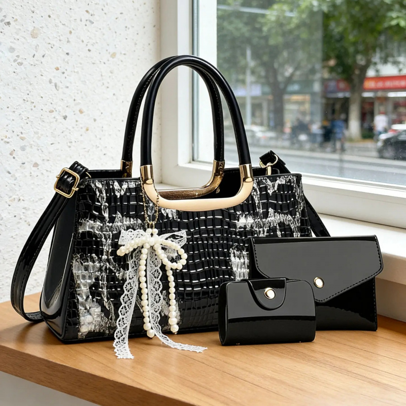 Women'S Evening Bags - Women's Handbag Set, Crocodile Pattern Evening