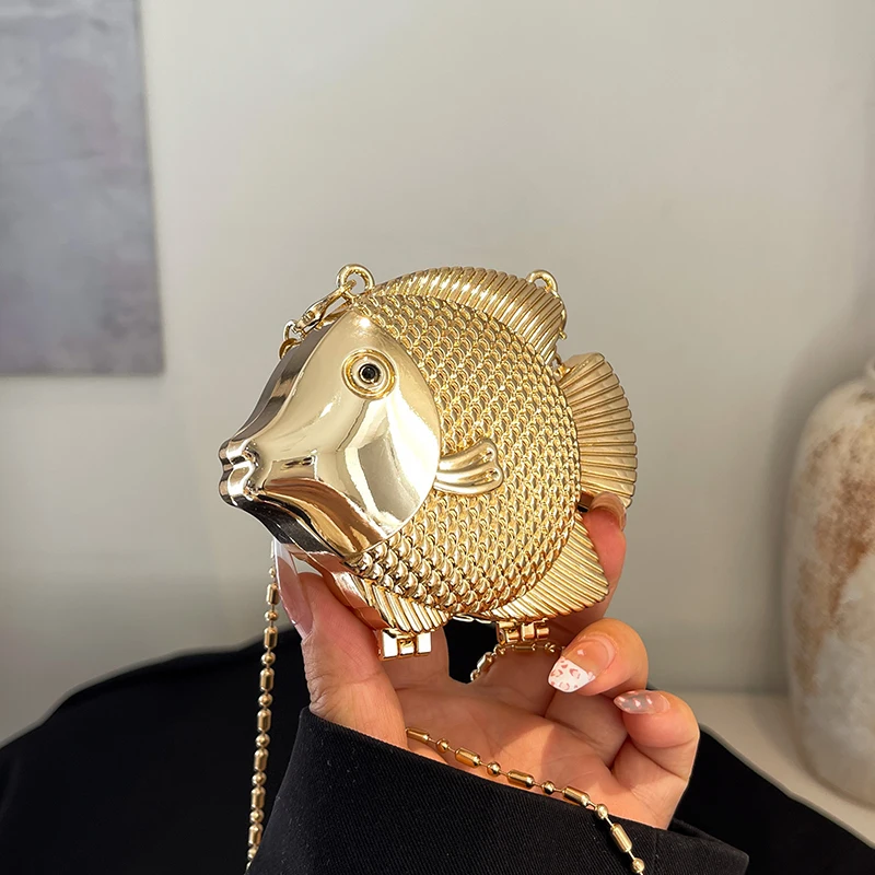 Women'S Evening Bags - Cute Little Fish Shape Metal Mini