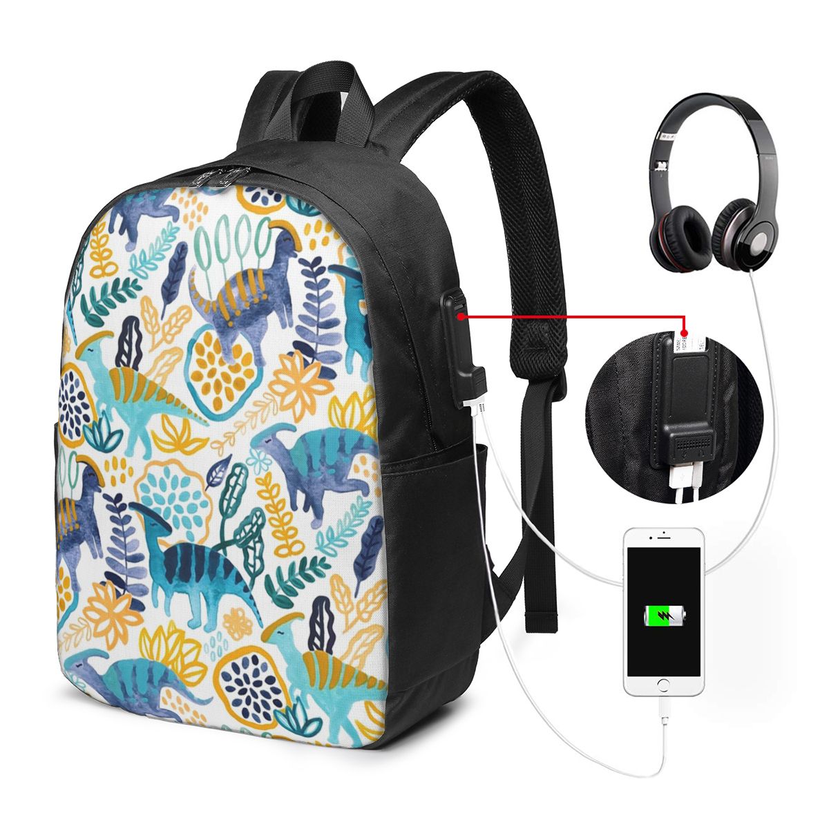 Women'S Bag - Gouache Parasaurolophuses Backpack Travel Notebook Bag