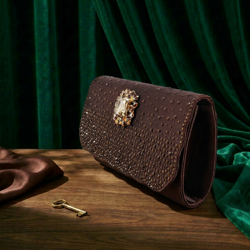 QueenYan Brown Satin Rhineston - Women'S Evening Bags recension och pris