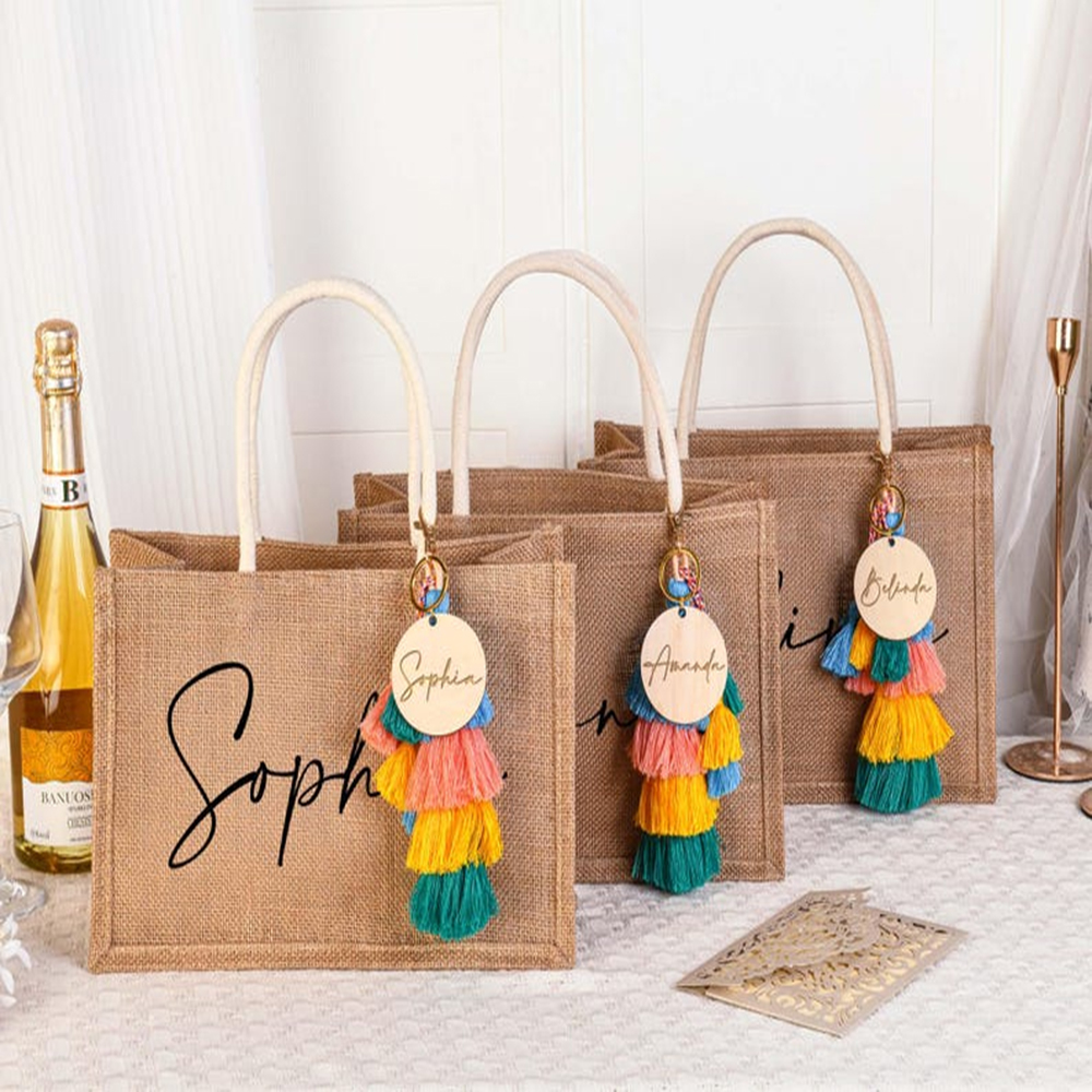 Custom Name Beach Bag Elegant  - Women Bags Jute recension och pris