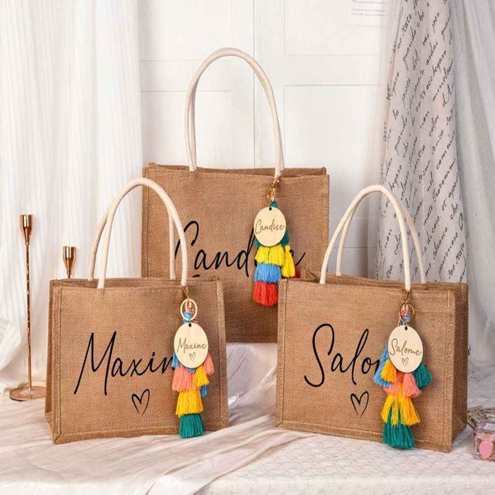 Custom Name Beach Bag Elegant  - Women Bags Jute recension och pris