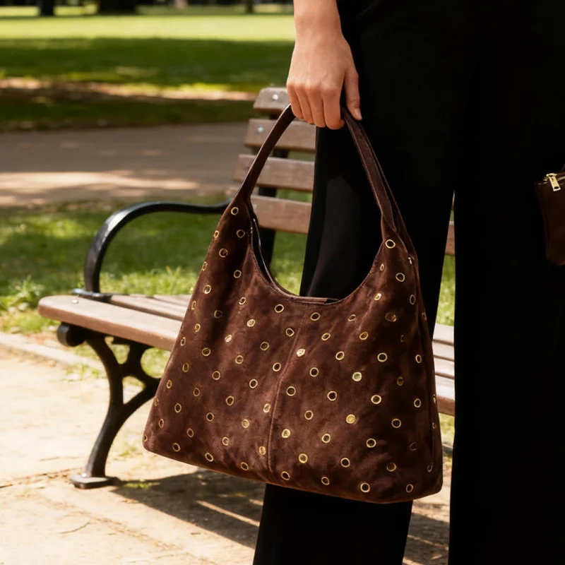 Suede Metal Studded Tote Bag w - Women Bags With Wallet recension och pris