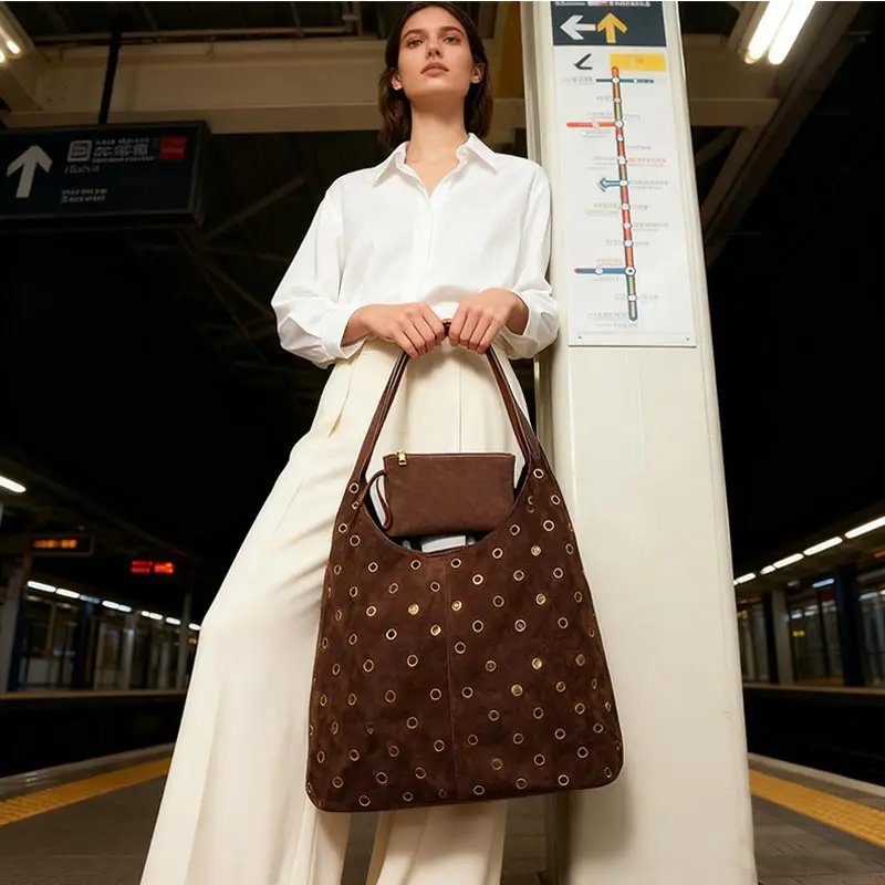 Suede Metal Studded Tote Bag w - Women Bags With Wallet recension och pris