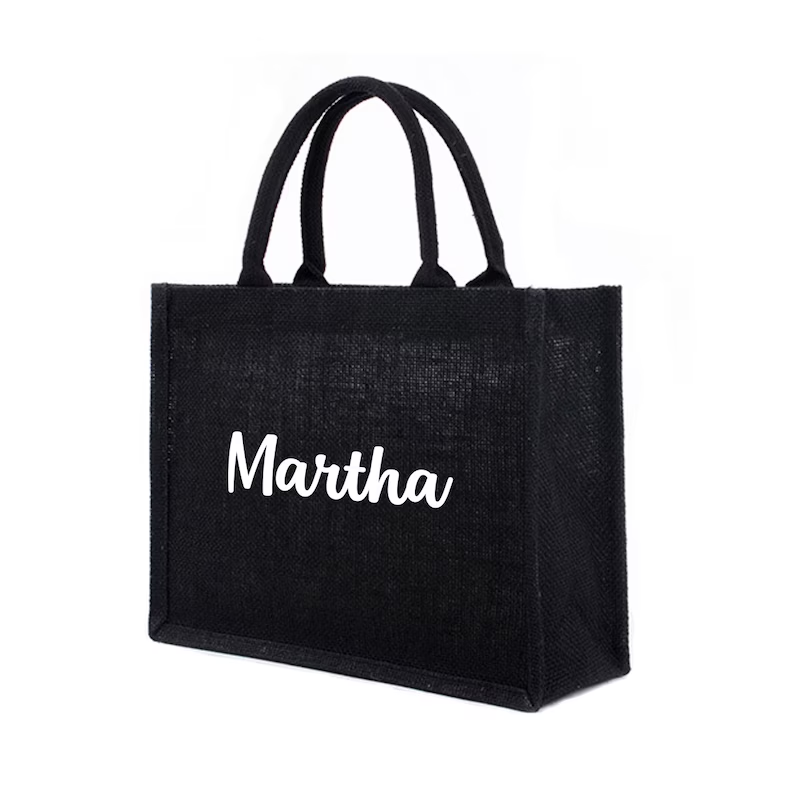 Personalized Black Burlap Tote - Women Bags Jute recension och pris