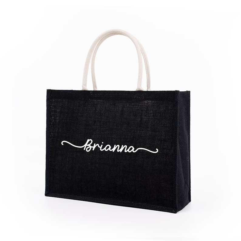 Personalized Black Burlap Tote - Women Bags Jute recension och pris